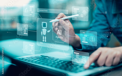 AI Agents Business and AI agent and generative artificial intelligence concept, Education, Data Analysis and AI customer support, chat and help provide ideas to improve