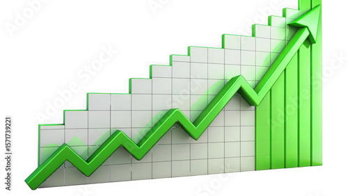 Wallpaper Mural Green arrow graph rising upward on grid isolated on a transparent background chart Torontodigital.ca