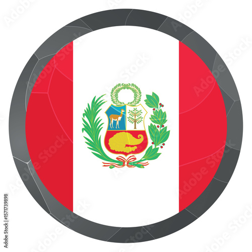 Glass light ball with flag of Peru. Round sphere, template icon. Peruvian islands national symbol. Glossy realistic ball, 3D abstract vector illustration. Big bubble.