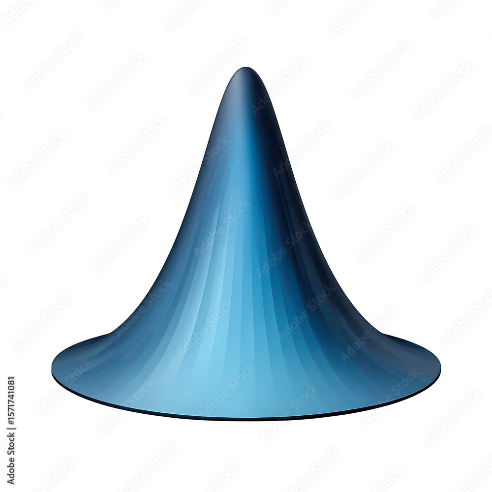 Fototapeta premium Abstract blue gradient cone shape with subtle vertical lines isolated on transparent background
