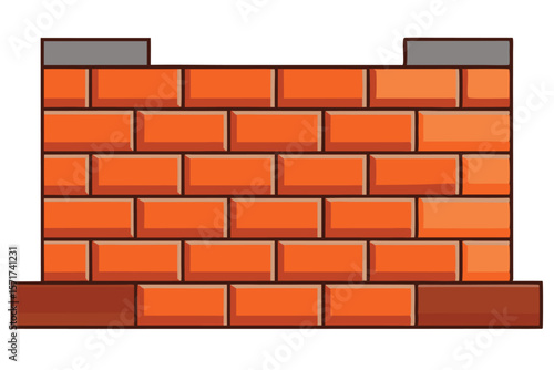 Cartoon Brick Wall Illustration with Gray Top and Bottom Layers Construction and Design Element