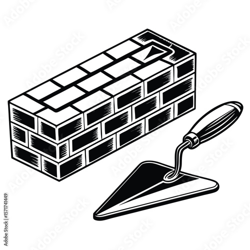 Brick Wall and Trowel Illustration a Classic Construction Design Element