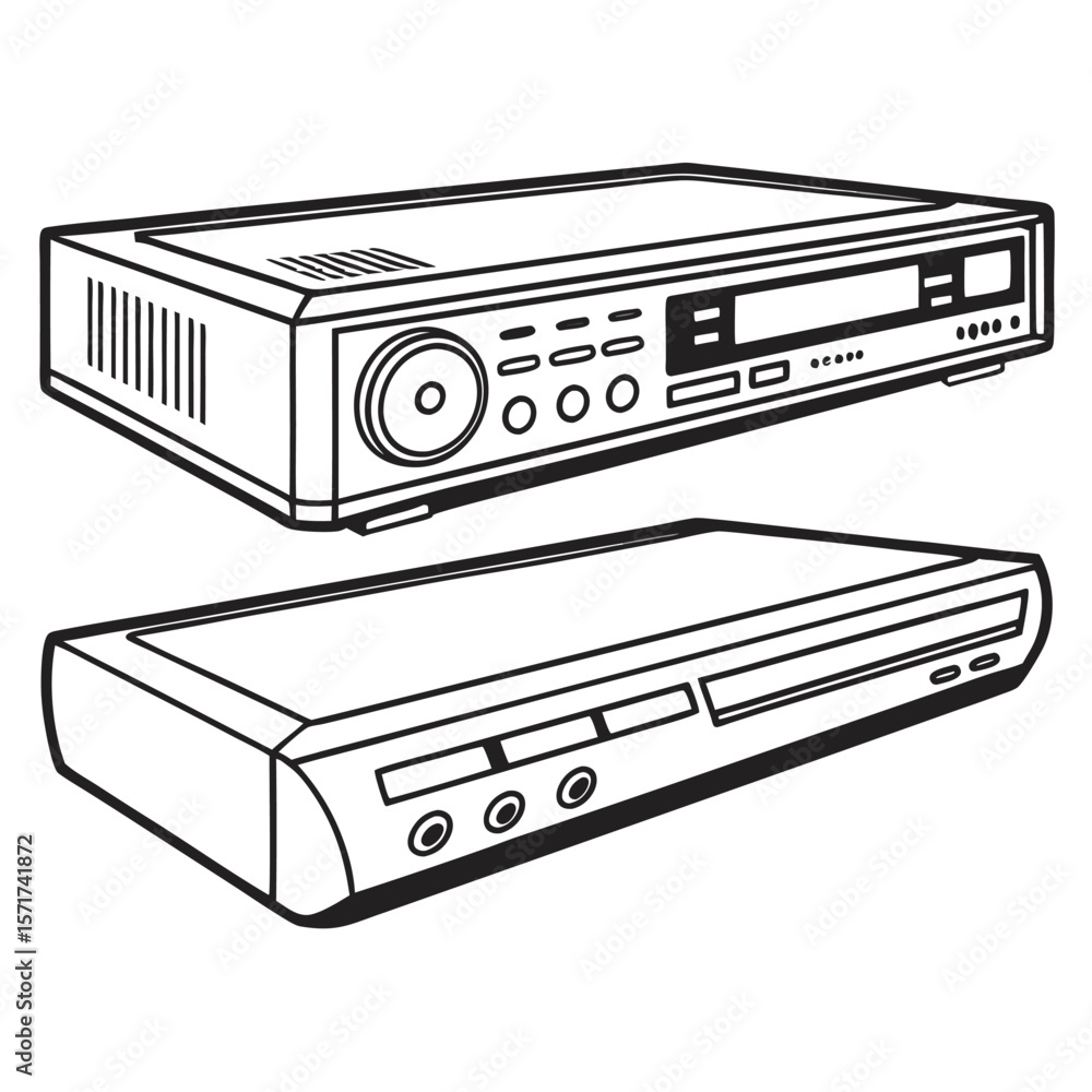 Fototapeta premium Retro Entertainment A Look at Classic Video and Audio Equipment Line Art