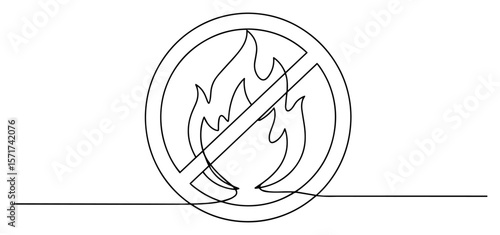no fire flame symbol vector illustration in one line minimal style