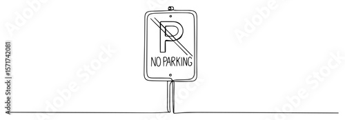 no parking road sign vector illustration in one line minimal style
