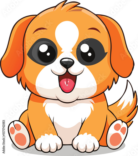 Cute cartoon puppy dog sitting with a happy expression. Adorable pet animal vector illustration.
