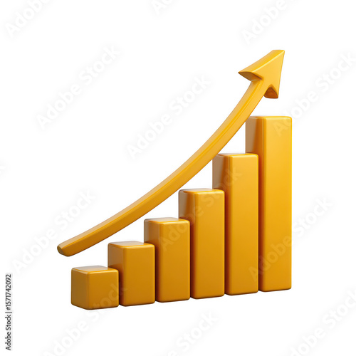 Free Download 3d golden bar chart with upward trending arrow isolated on transparent background - GFXLoad