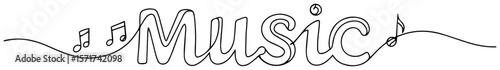 music word vector illustration with notes in one line drawing style