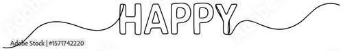 happy word in one line vector illustration minimalist design