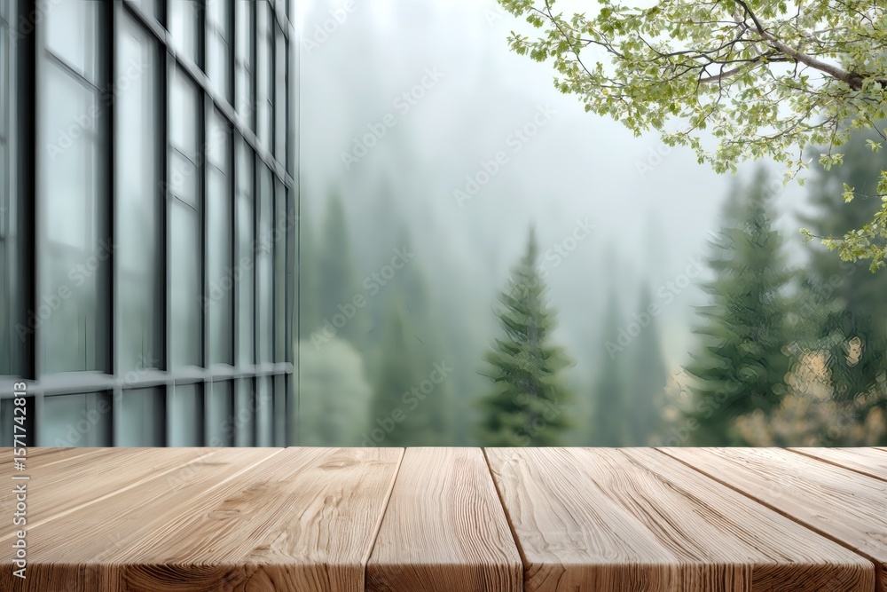 Empty luxury wooden table with blurred forest background coffee theme outdoor setting serene viewpoint Empty luxury wooden table with blurred forest background coffee theme outdoor setting serene viewpoint
