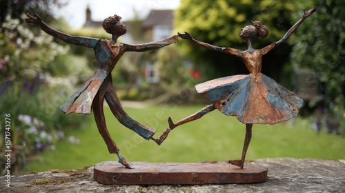 Boy and Girl Dancer Rusted Metal Garden Sculpture,  Loss of Child Gift for Child Grave Decoration, 16:9