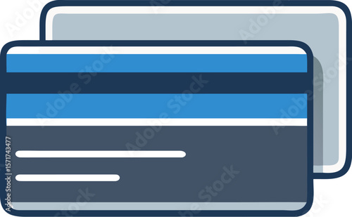 A single isolated stroke line icon of a dark blue credit card with silver stripe, modern colored line style, white background.