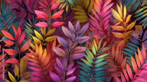 Wallpaper Mural Abstract foliage botanical seamless background. Colorful wallpaper of tropical plants, flowers, floral, leaf branches. Foliage of exotic plants in summer for banner, prints, decor, wall art., no logo Torontodigital.ca