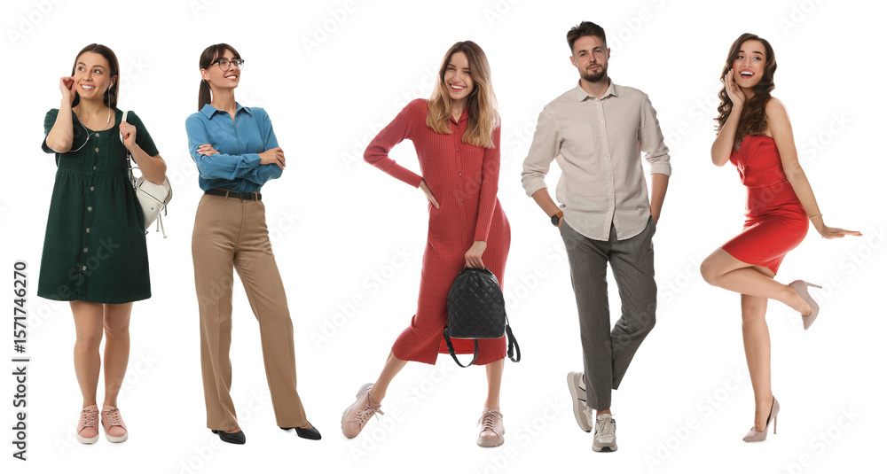 Fototapeta premium Different people on white background. Full-length portraits