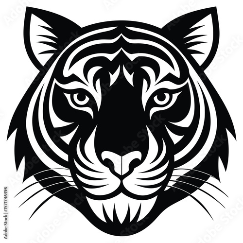 Wallpaper Mural Stylized black and white tiger face graphic with tribal elements isolated on white background Torontodigital.ca