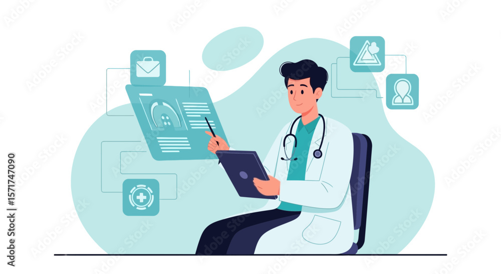 Fototapeta premium Doctor Diagnosing With Digital Interface Technologies For Healthcare Modernization