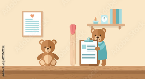 Adorable Pediatrician Teddy Bear Examines Patient In A Child Friendly Office