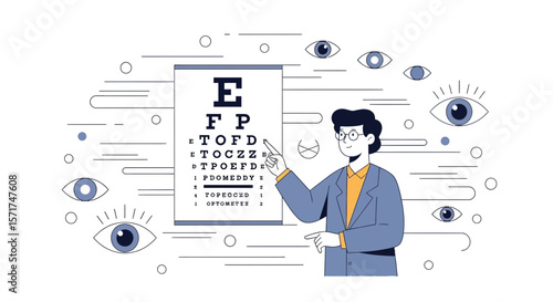 Doctor Examines Patient Visual Acuity With Eye Chart In Clinic Medical Illustration