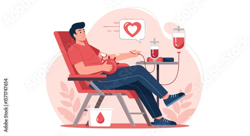 Altruistic Blood Donor Giving Hope And Life With Modern Flat Illustration Style