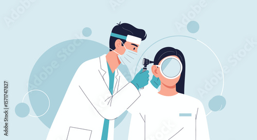 Doctor Examining Patient Ear With Otoscope In Medical Clinic Treatment Illustration