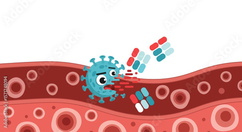 Animated Virus Under Attack From Medicine In Human Blood Stream Illustration