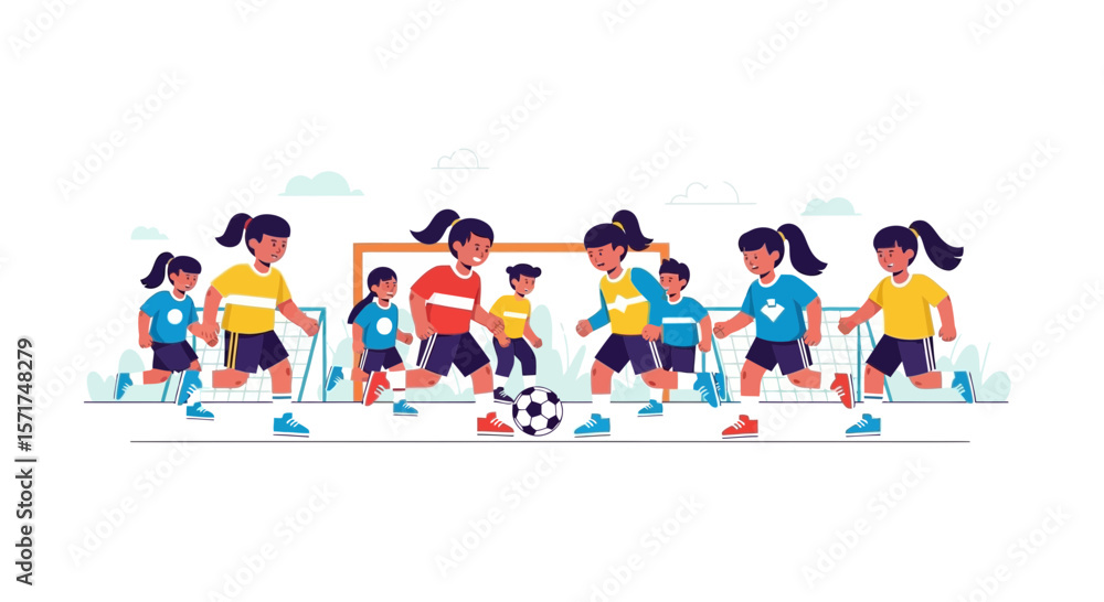 Fototapeta premium Youthful Energy Captures The Thrill Of A Children's Soccer Match With Dynamic Movements