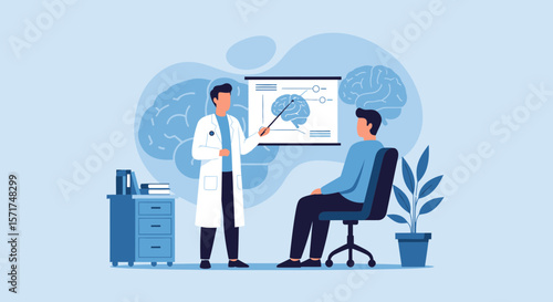 Doctor Explaining Brain Diagram To Patient In Clinical Setting Vector Illustration