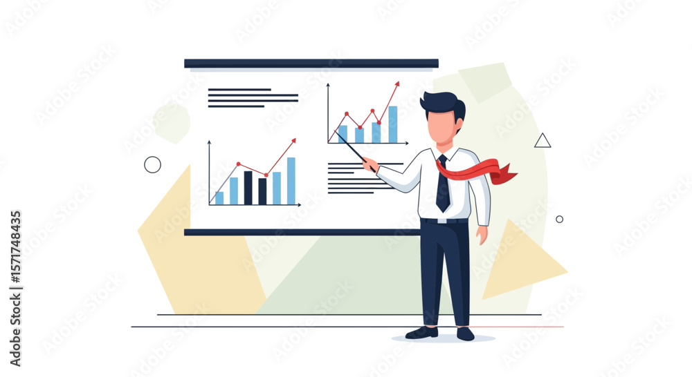 Fototapeta premium Professional Businessman Presenting Business Growth Chart And Financial Success Data