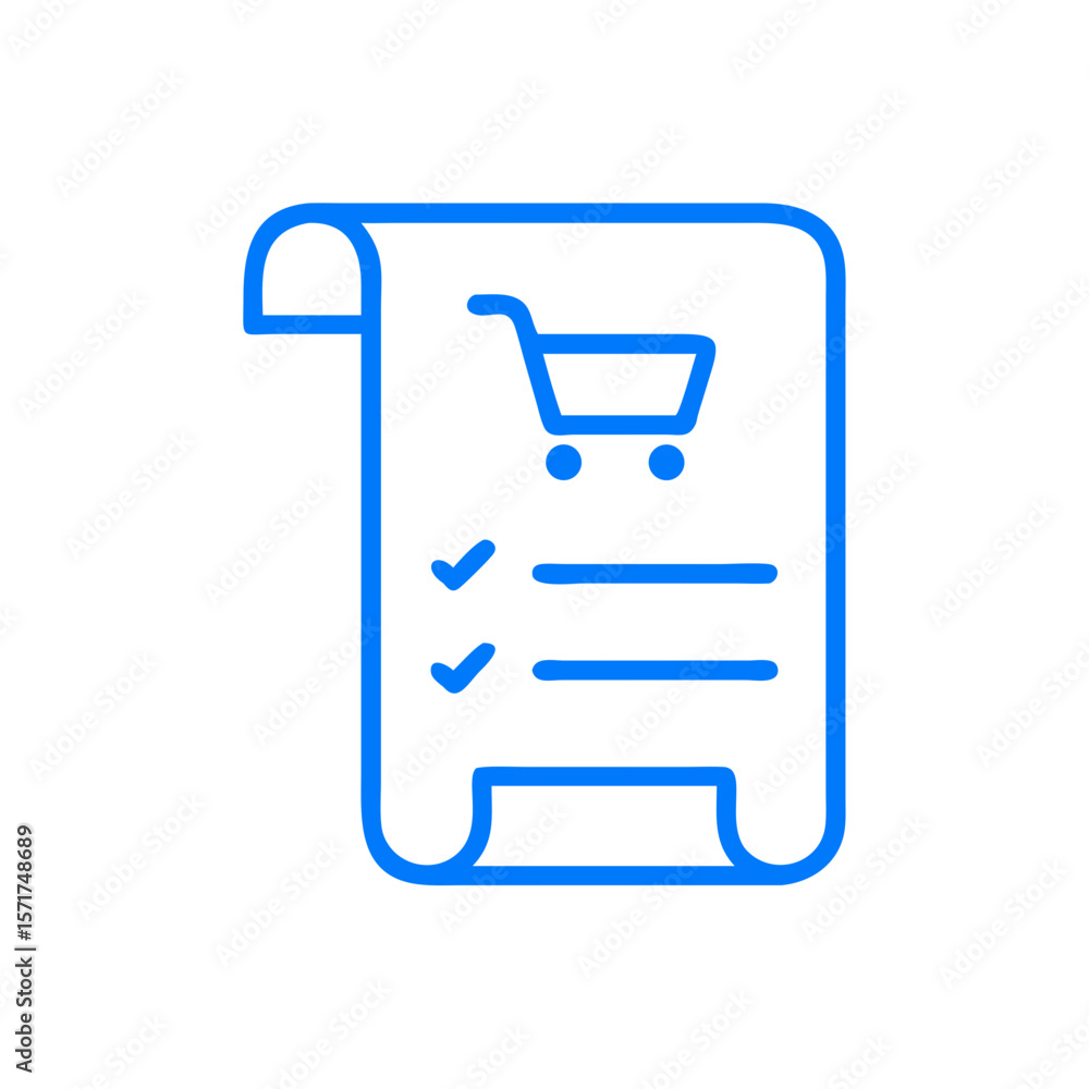 Shopping list icon with blue cart and checklist Shopping list icon with blue cart and checklist