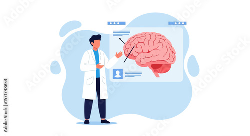 Doctor Explaining Human Brain Anatomy Medical Presentation Healthcare Concept
