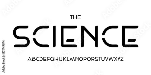 Science technology font, futuristic cutout alphabet for scientific headline, medical digital product logo, display device typography, app UI typographic design. Modern vector typeset