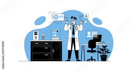 Doctor Exploring Virtual Reality in Healthcare Innovations Modern Medicine Illustration