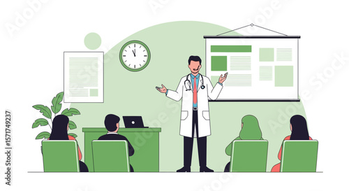 Doctor Giving Presentation For Audience During Medical Conference Meeting