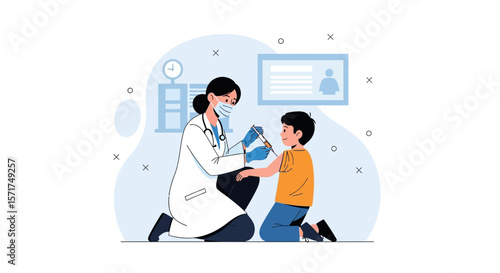 Doctor Giving Vaccine Injection to a Child In Medical Clinic Setting