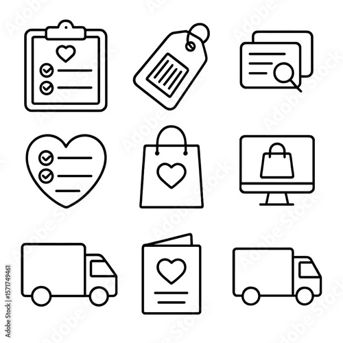 Baby Registry Icons. Outline style icons of baby registry items: wishlist clipboard, price tag icon, registry barcode, compare