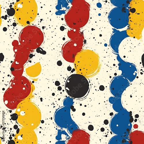 Abstract, vibrant pattern with  circles and splashes of color