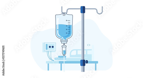 Intravenous Therapy With Solution Bag Drip Hanging in Hospital Room Minimalist Style