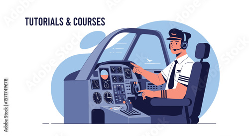 Professional Pilot Operates Airplane With Sophisticated Flight Deck Instrument Panel