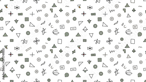 Seamless pattern with geometric shapes on a light beige background scattered around