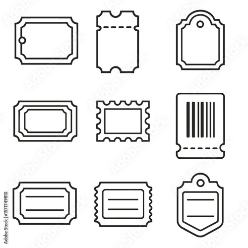 Outline Vintage Tickets. Outline style icons of Historical and Vintage Tickets: old paper ticket, punched ticket stub, vintage