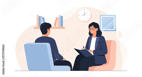Professional Psychologist Consults Patient During Therapy Session In A Cozy Office Space