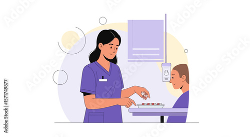 Attentive Healthcare Worker Administering Medication to Patient in Hospital Ward