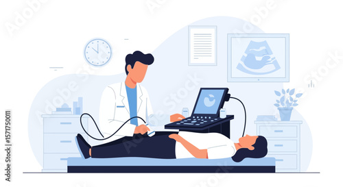 Doctor Performing Ultrasound Checkup On Patient At Hospital For Medical Diagnosis