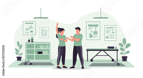 Professional Therapist Assists Patient During Stretching Session In Modern Clinic