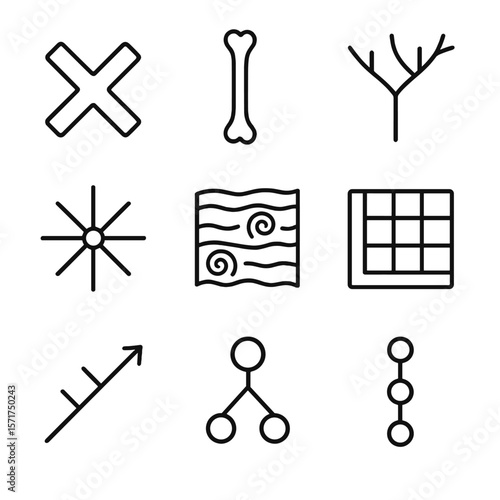 Evolutionary Systematics Icons. Outline style icons of Evolutionary Systematics: ancestral trait mark, homologous structure icon,