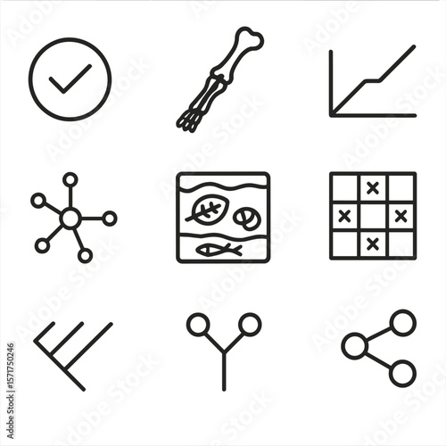 Evolutionary Systematics Icons. Outline style icons of Evolutionary Systematics: ancestral trait mark, homologous structure icon,