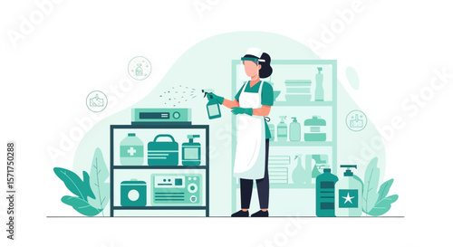 Professional Woman Doing Housekeeping Routine Service at Home or Apartment
