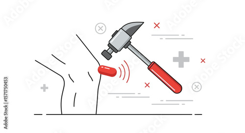Knee Pain Management With Pill And Hammer Medical Treatment Concept