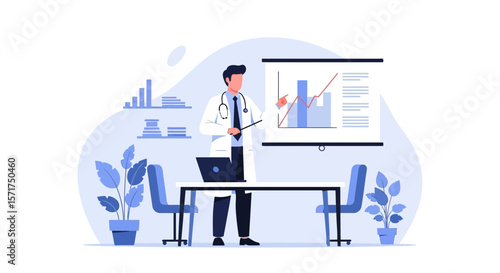 Doctor Presenting Medical Data Showing Graphs And Charts In The Office Presentation