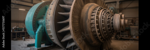 Rotating turbine captured in motion with cinematic lighting and industrial detail
